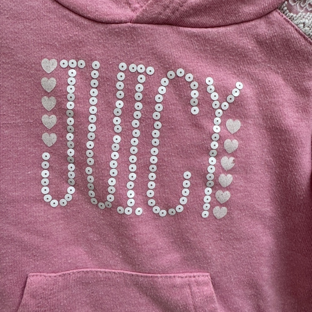 Juicy Couture 3T Girls Pink & White Kids Lace Hoodie Sweatshirt - Picture 2 of 7